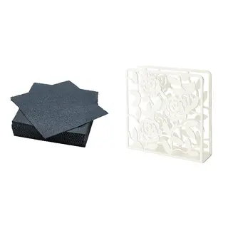 FANTASTISK/LIKSIDIG set: paper napkin + napkin holder, dark grey + white, 40x40 cm