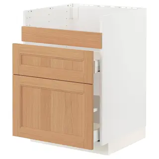 METOD / MAXIMERA base cb f HAVSEN snk/3 frnts/2 drws, white/Vedhamn oak, 60x60x80 cm