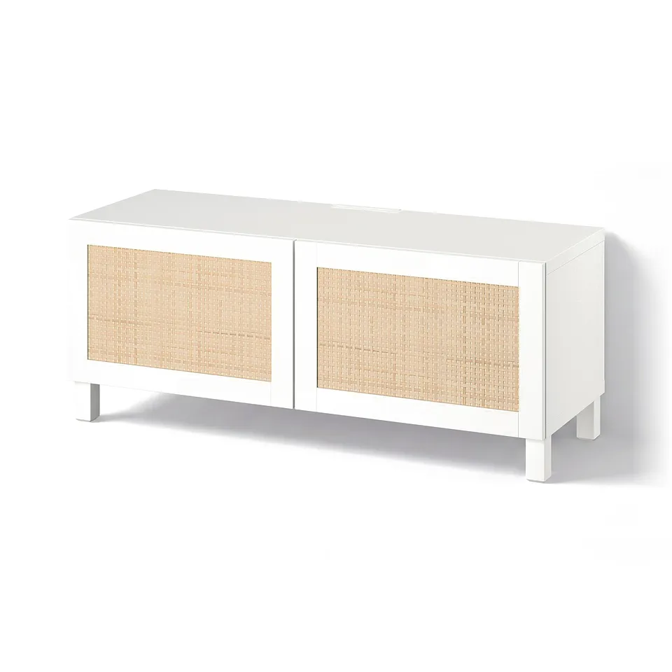 BESTÅ TV bench with doors, white Studsviken/Stubbarp/white, 120x42x48 cm