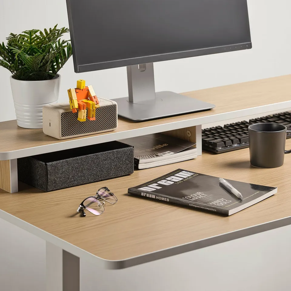 TRAVSPORT Desk sit/stand, electric oak effect/beige, 120x70 cm