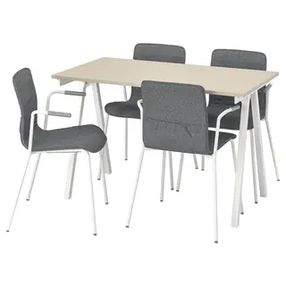 TROTTEN / LÄKTARE conference table and chairs, beige white/medium grey, Length 120 x Width 70 x Height 75 cm