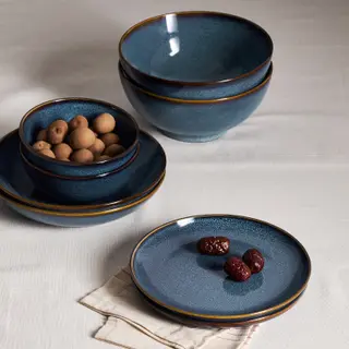 GLADELIG set: bowl x2 + bowl x2 + deep plate x2 + side plate x2, blue, 14 cm