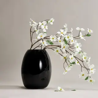 SMYCKA/STOCKHOLM set: vase + artificial spray x2, black + in/outdoor/Dogwood white, 32 cm