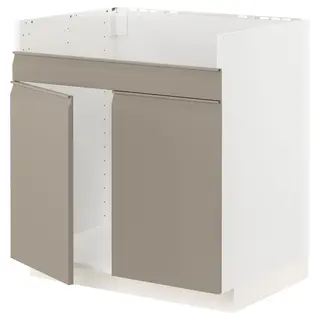 METOD base cab f HAVSEN double bowl sink, white/Upplöv matt dark beige, 80x60x80 cm