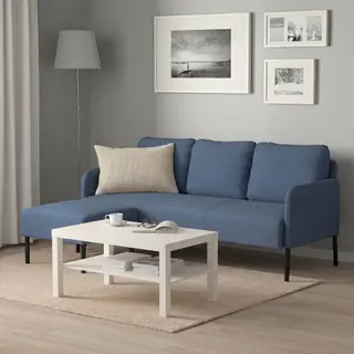 GLOSTAD/LACK Three-seat sofa/Coffee table, Knisa medium blue + white, Depth 78 x Height 68 x Width 171 cm