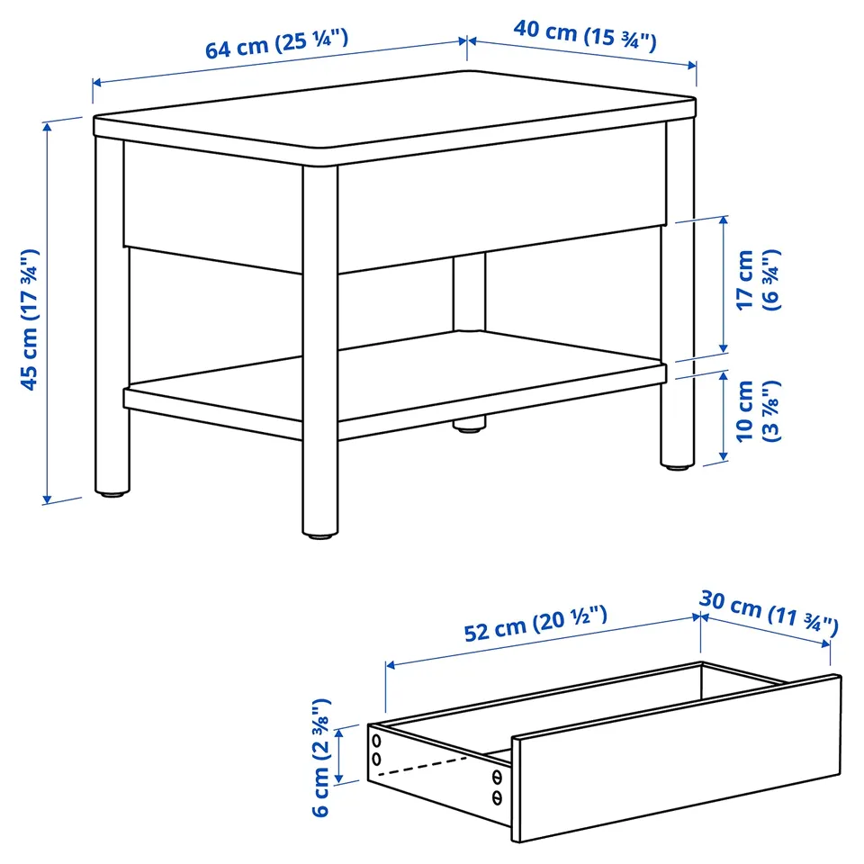 Illustration with measurements for the product: TONSTAD.