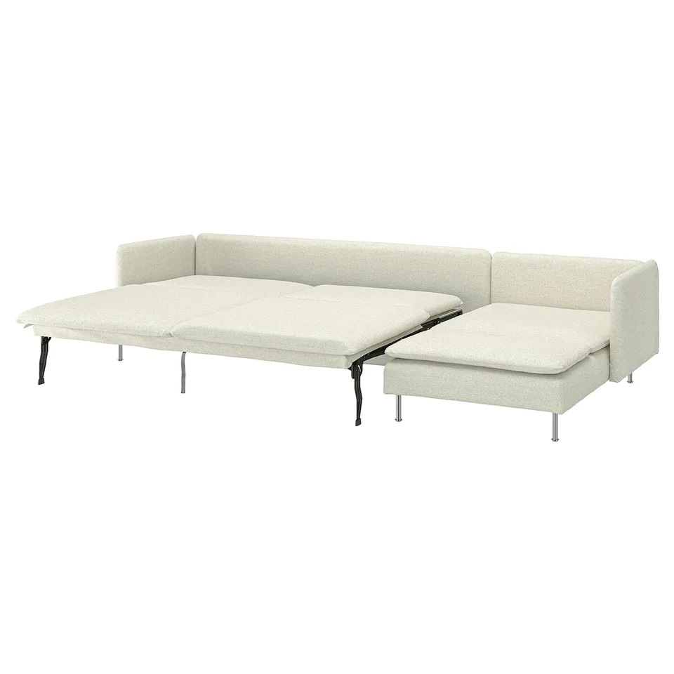 SÖDERHAMN cream sofa-bed, modern minimalist design, light wood legs, convertible for sleeping.