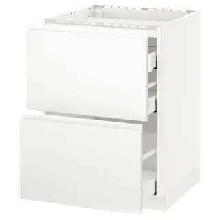 METOD / MAXIMERA base cab f hob/2 fronts/3 drawers, white/Voxtorp matt white, 60x60x80 cm