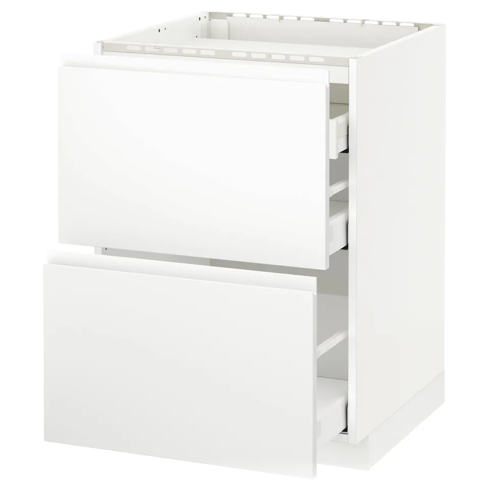 METOD kitchen unit, white, modern minimalist design with integrated handles, full-extension drawers.