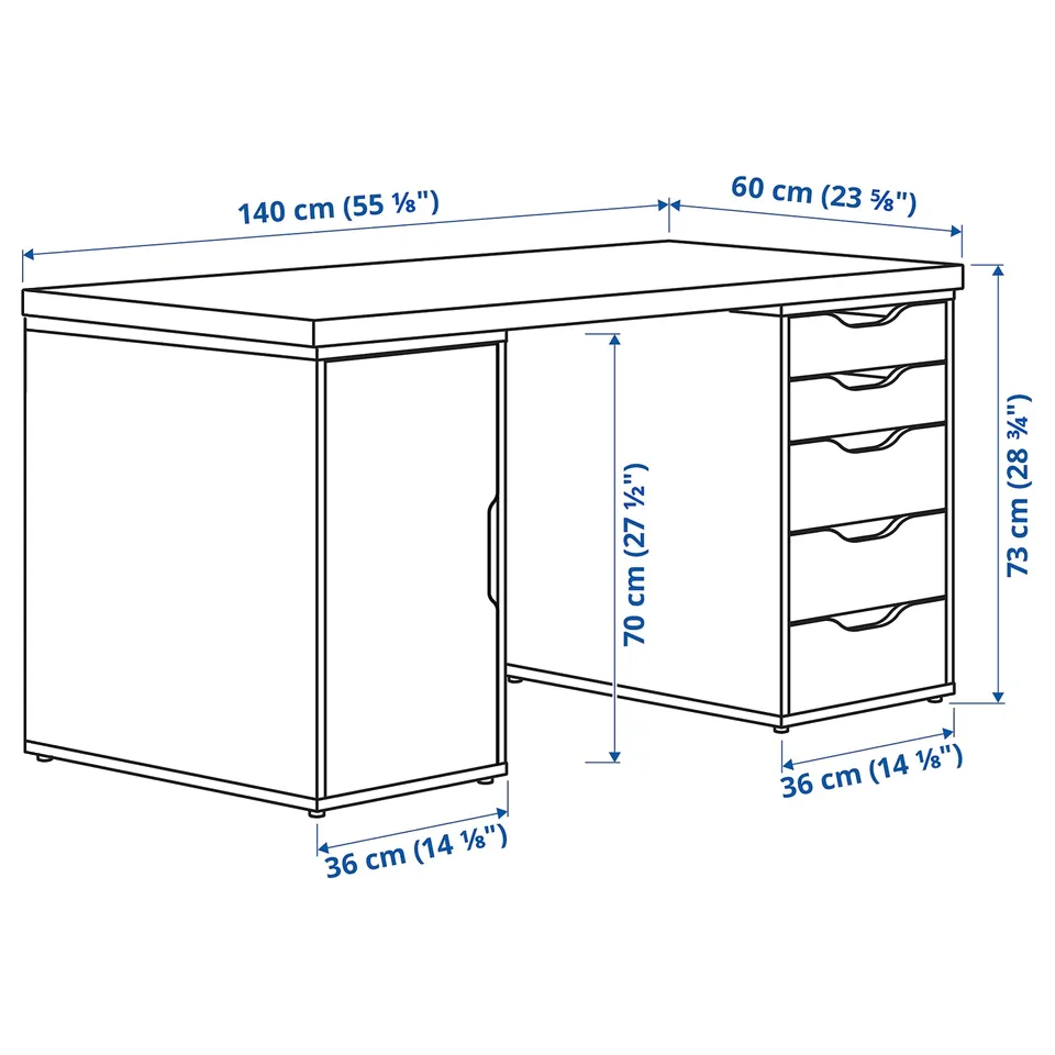 LAGKAPTEN / ALEX Desk, white, 140x60 cm