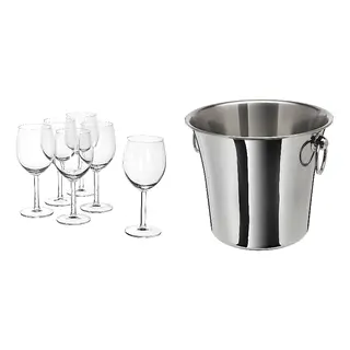 SOLDRÄNKT/SVALKA set: wine glass + wine cooler, clear glass + stainless steel, 30 cl