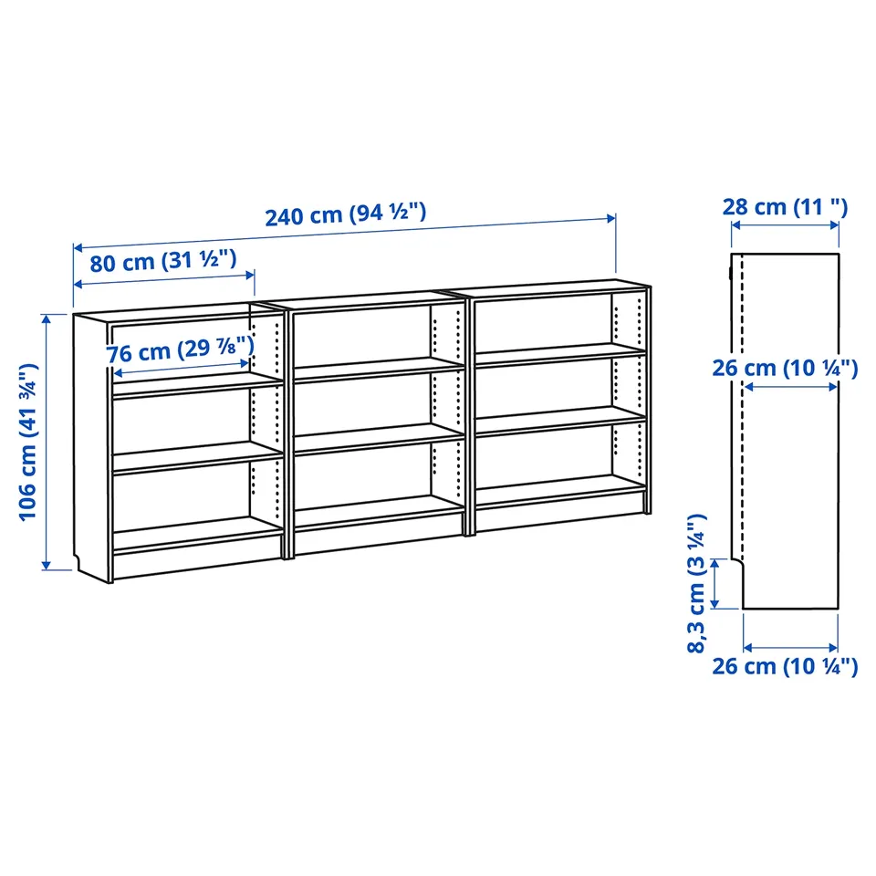 Illustration with measurements for the product: BILLY.