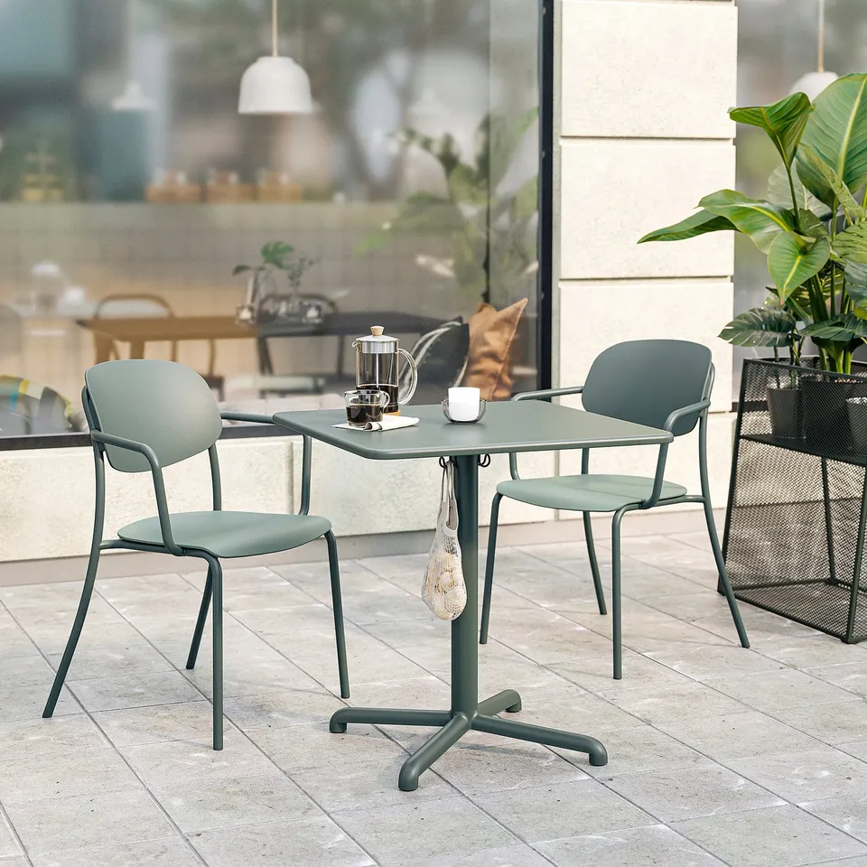 VISINGSÖ / VISINGSÖ Table and 2 chairs, outdoor deep green/deep green Frösön/Duvholmen beige, 70x70 cm