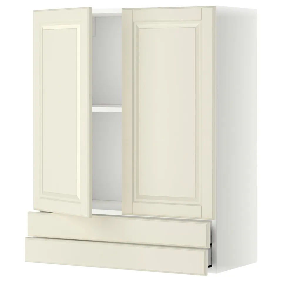 Off-white METOD kitchen cabinet with two doors, one drawer, bevelled edges, and self-closing drawers.