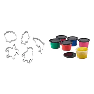 BLÅVINGAD/MÅLA set: modelling dough cutters, set of 5 + modelling dough, aluminium-colour + mixed colours