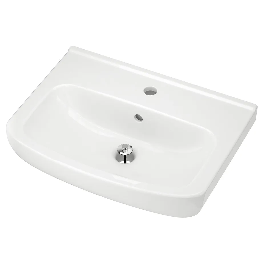 BJÖRKÅN sink: white, ceramic, rectangular shape, smooth design.