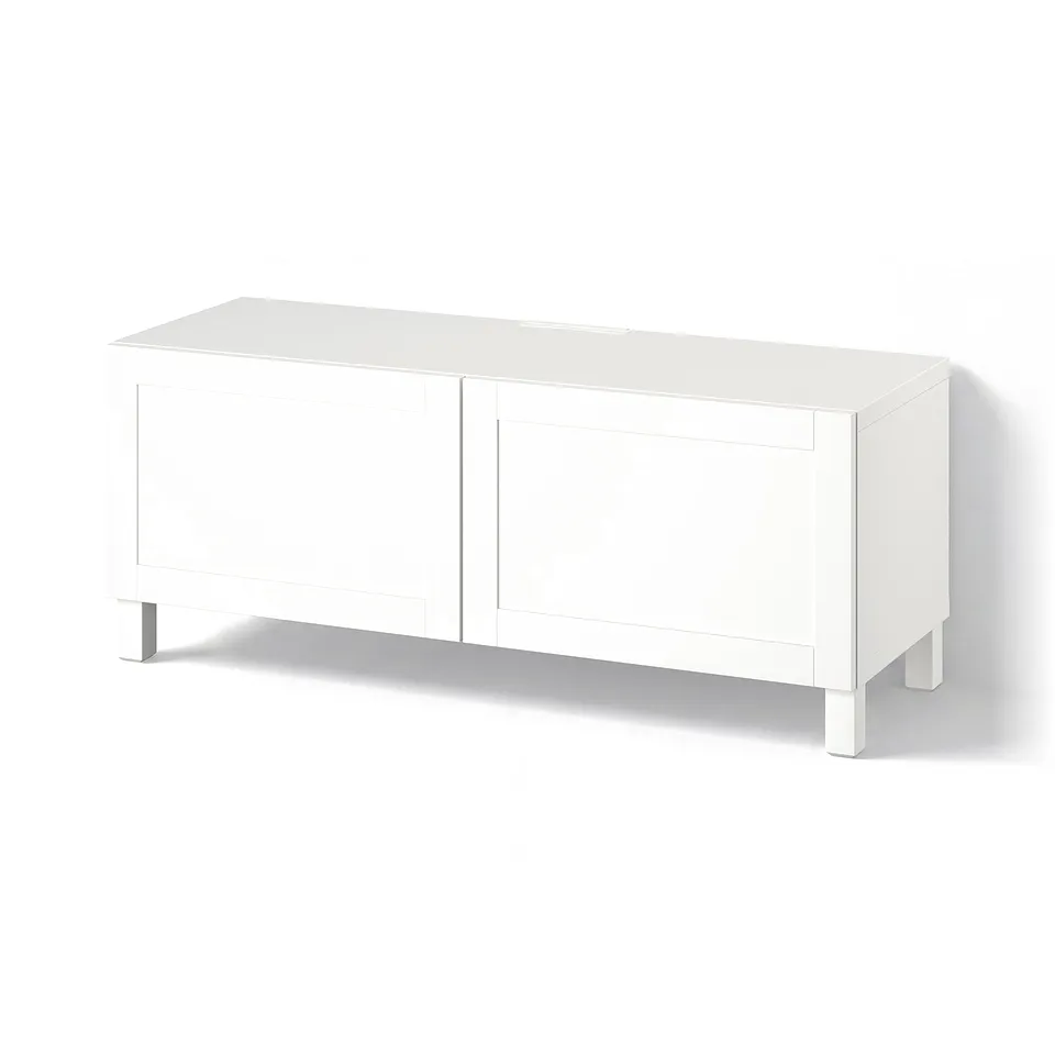BESTÅ TV bench with doors, white Hanviken/Stubbarp/white, 120x42x48 cm