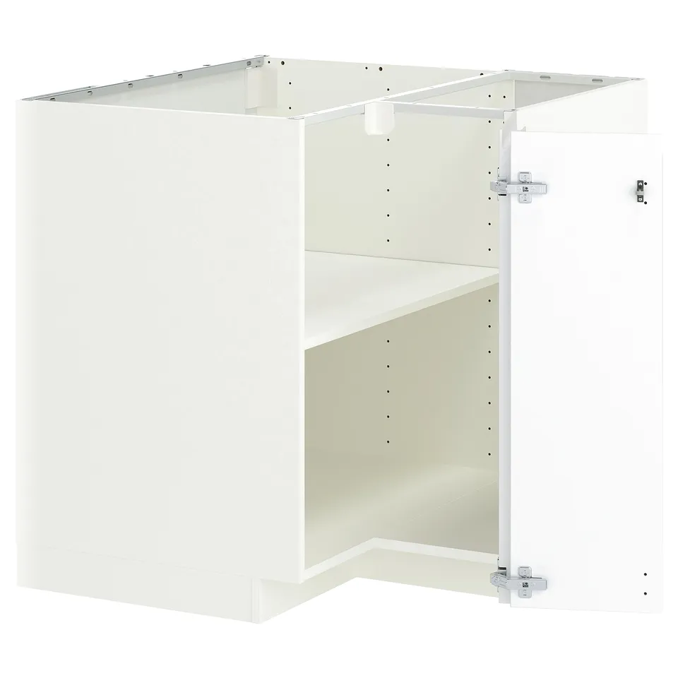 METOD Corner base cabinet with shelf, white/Voxtorp matt white, 88x88x80 cm