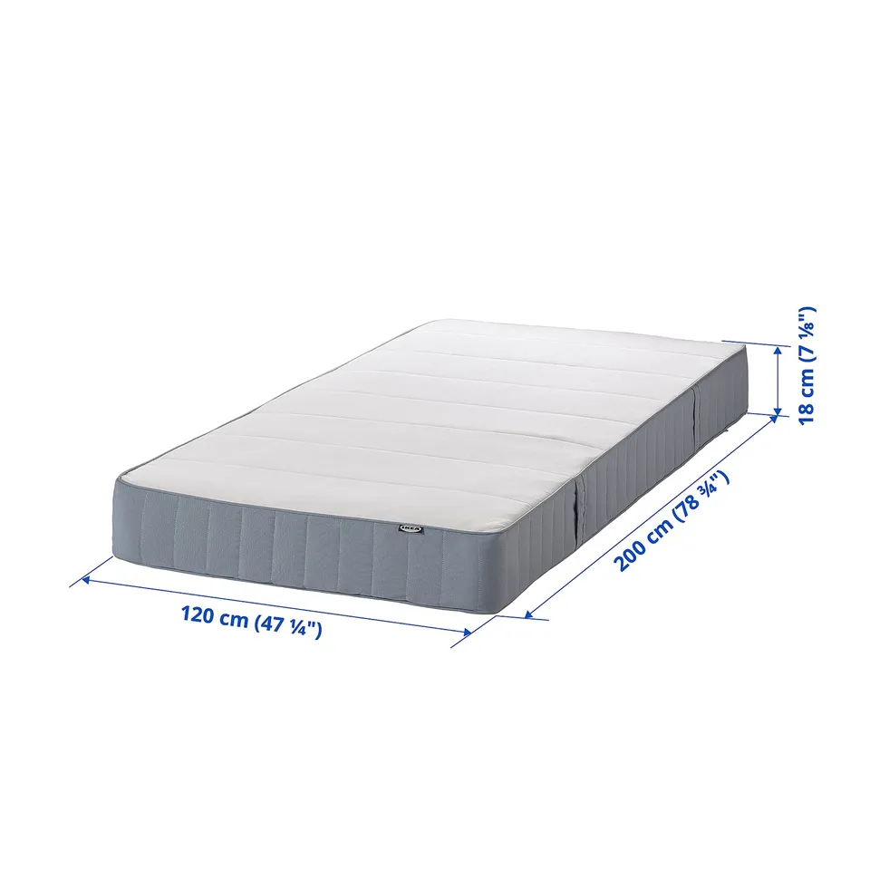 A VESTMARKA spring mattress, 120 x 200 cm, white. Bonnell springs, foam, and cotton-polyester materials. Firm support, rolled for transport.