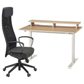 TRAVSPORT / MARKUS desk and chair, electric oak effect/beige dark grey, Width 120 x Depth 70 cm