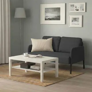 GLOSTAD/LACK set: 2-seat sofa + coffee table, Knisa dark grey + white, Depth 78 x Width 121 cm