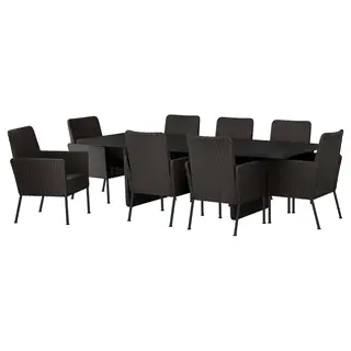 VITTSKÄR table and 8 chairs, outdoor plastic rattan dark grey, 264x96 cm