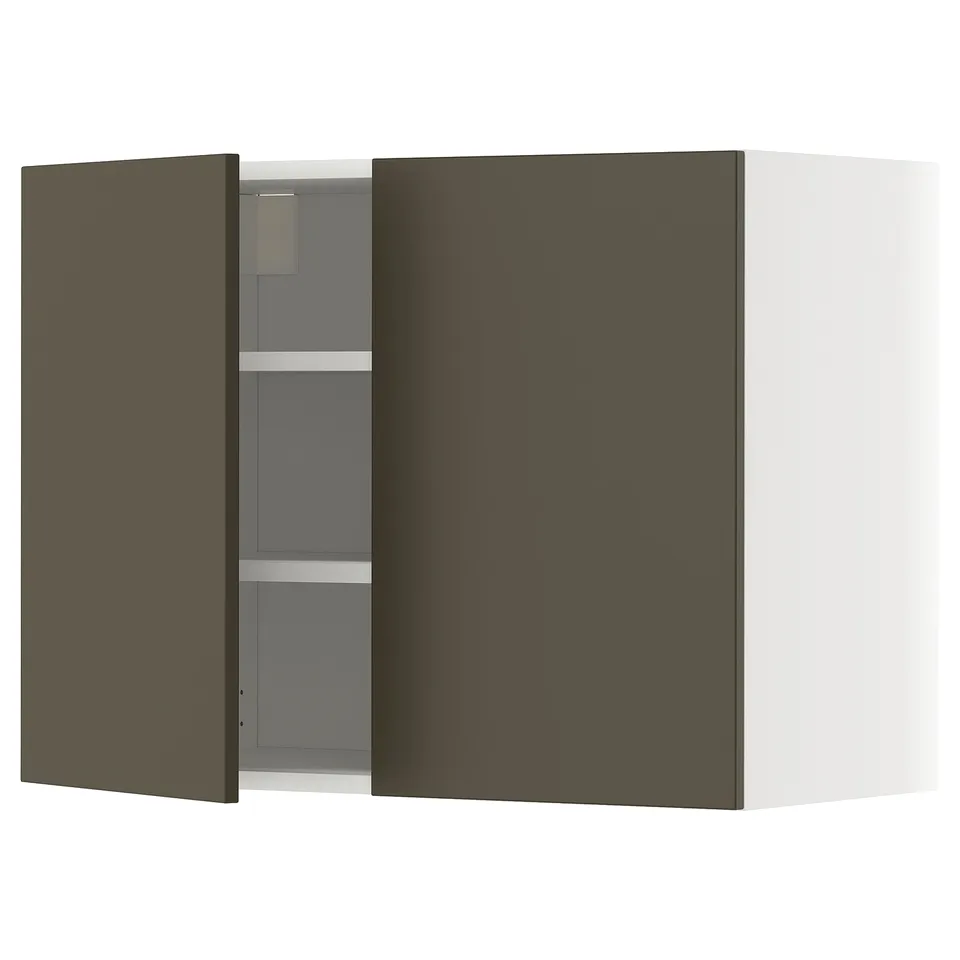 Dark brown wall cabinet with adjustable shelf.