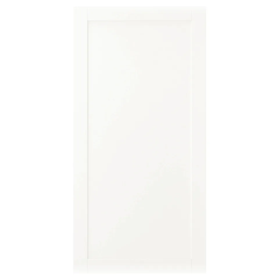 SANNIDAL door in white, simple design and square shape, made from particleboard and paper foil, fits platsa storage.