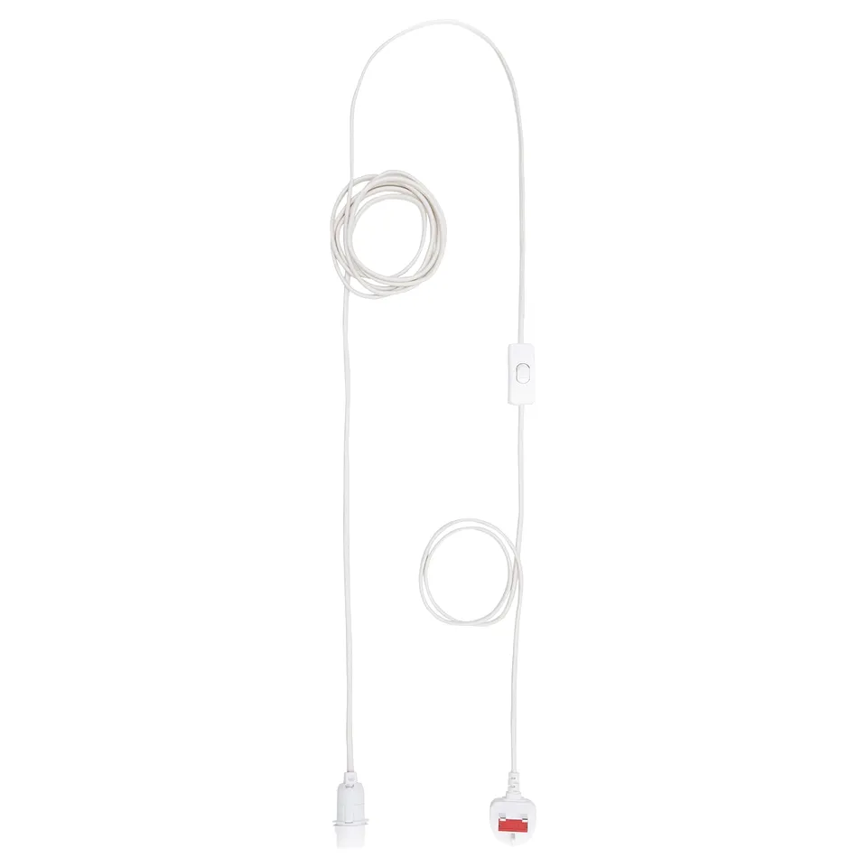 STRÅLA white cord set, plastic hook, for lamps, modern design.