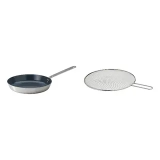 HEMKOMST/KLOCKREN set: frying pan + splatter screen, stainless steel/non-stick coating, 28 cm