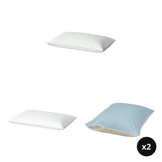 BRUKSVARA/KEJSAROLVON set: pillow, high + pillow, low + pillow protector x2, beige/blue, Length 50 x Width 80 cm