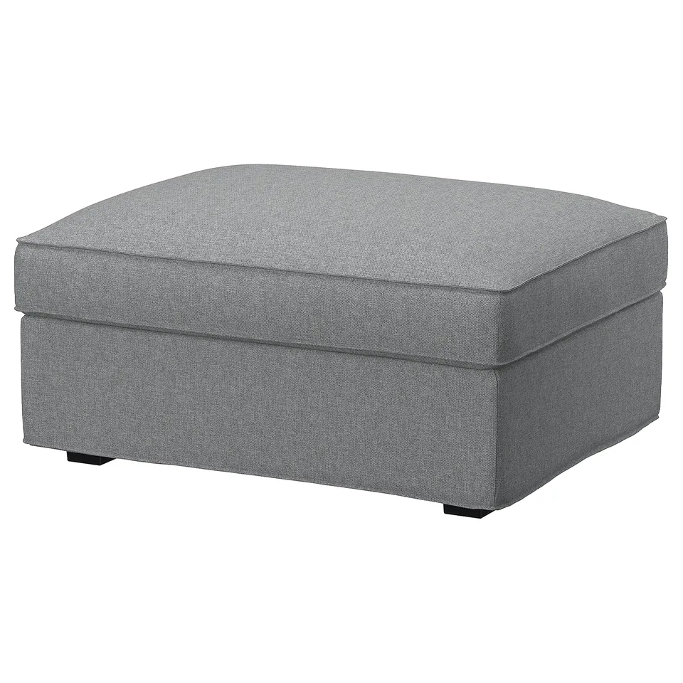 Grey KIVIK footstool with storage, herringbone fabric, rectangular shape.
