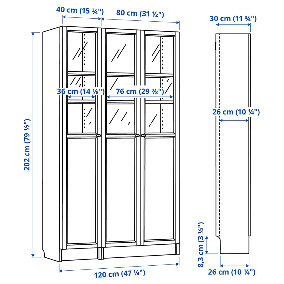 Illustration with measurements for the product: BILLY.