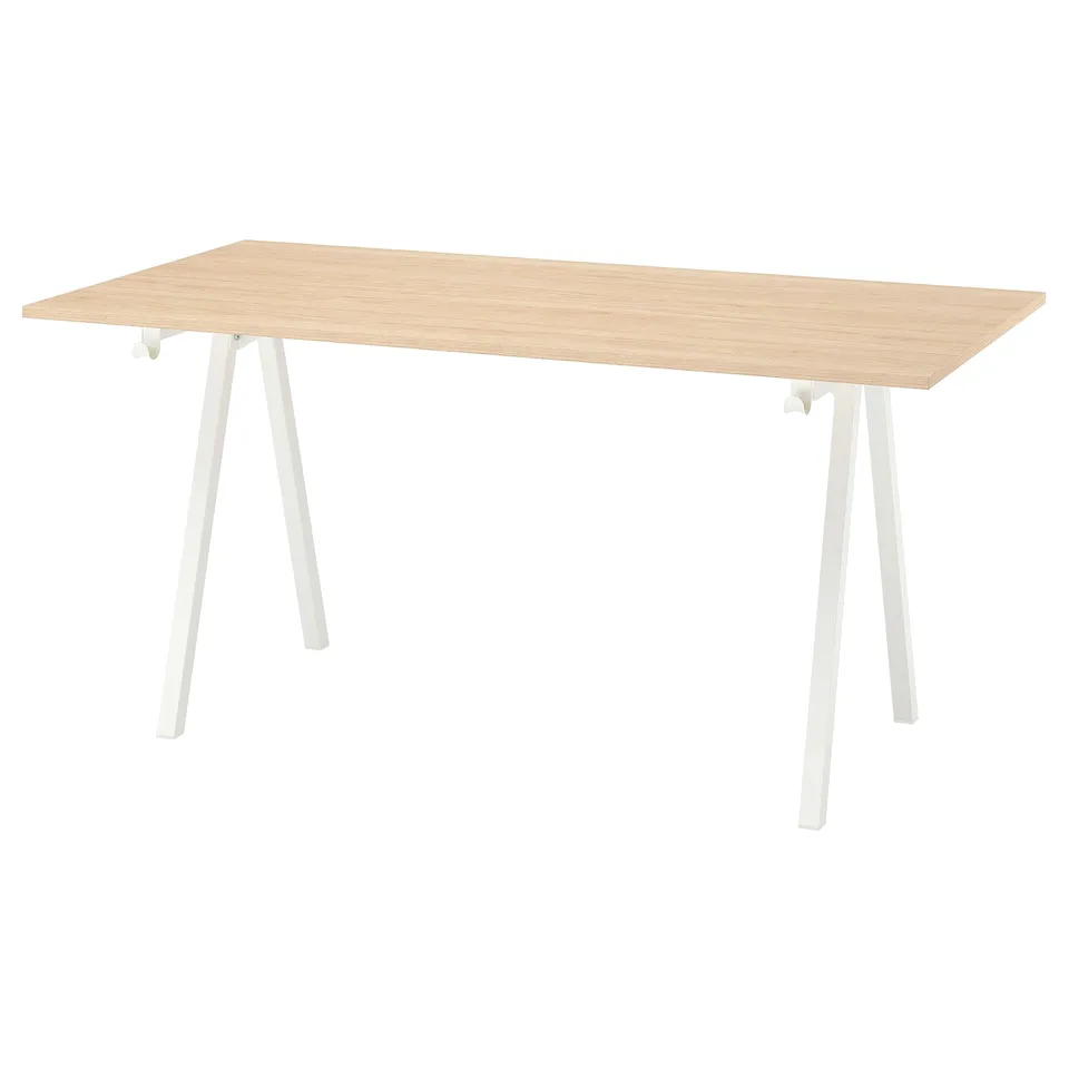 TROTTEN Desk, ash effect/white, 160x80 cm