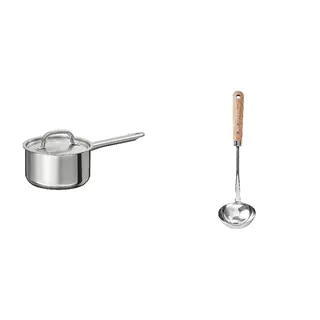 IKEA/VARDAGEN set: saucepan with lid + ladle, stainless steel + stainless steel/beech, 2.0 l
