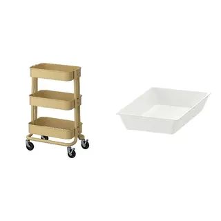 RÅSKOG/UPPDATERA set: trolley + utensil tray, beige-yellow + white, Height 61 x Length 28 x Width 38 cm