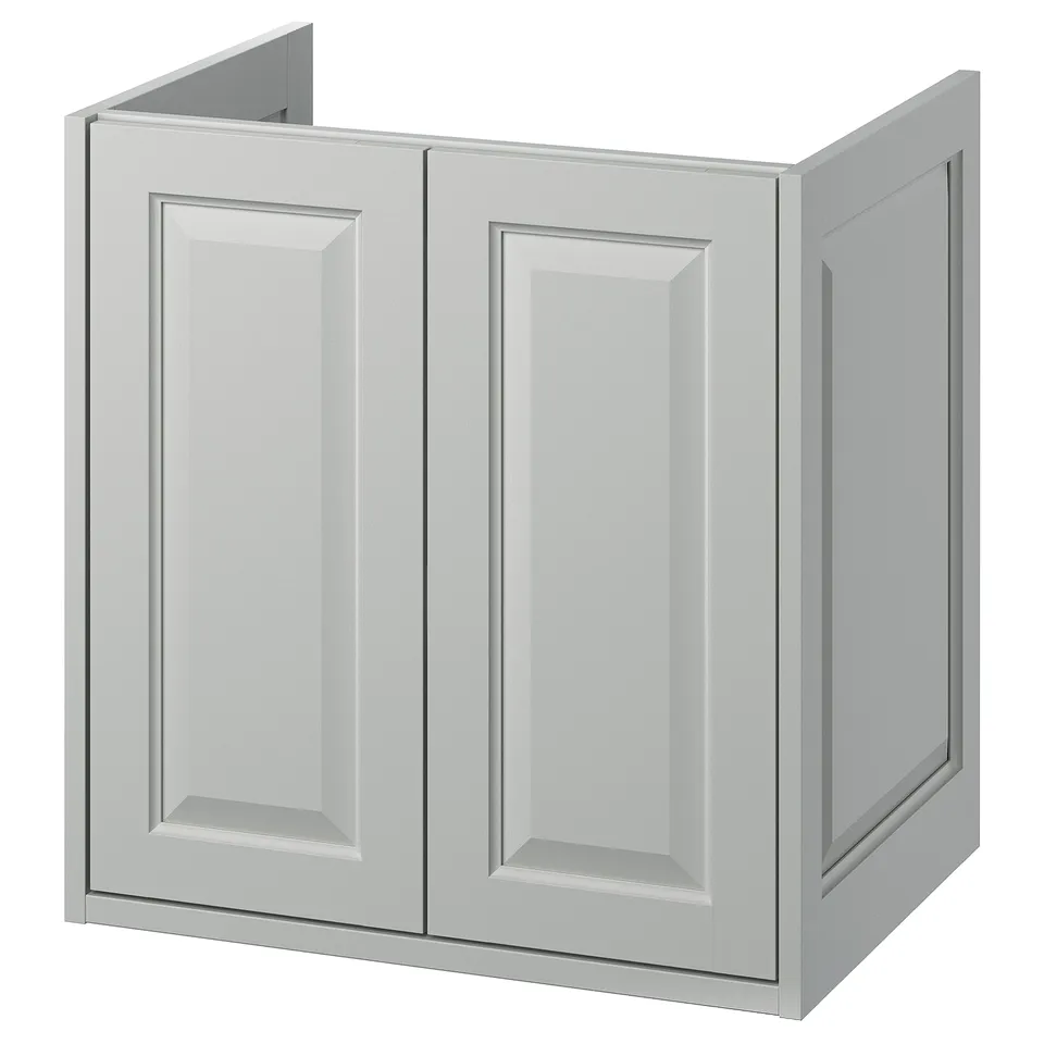 TÄNNFORSEN light grey bathroom cabinet, rectangular shape, bevelled panels, wall-mountable.