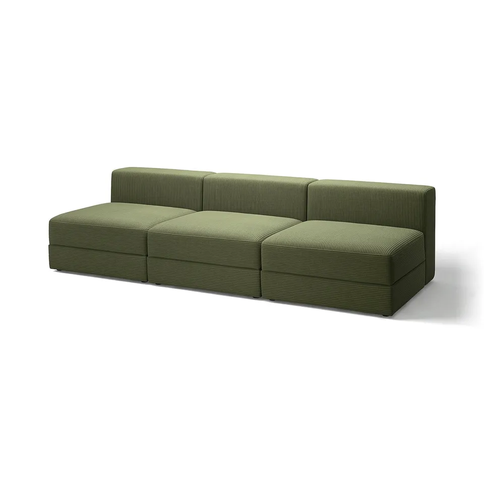 Olive-green JÄTTEBO modular sofa with cushions and storage.
