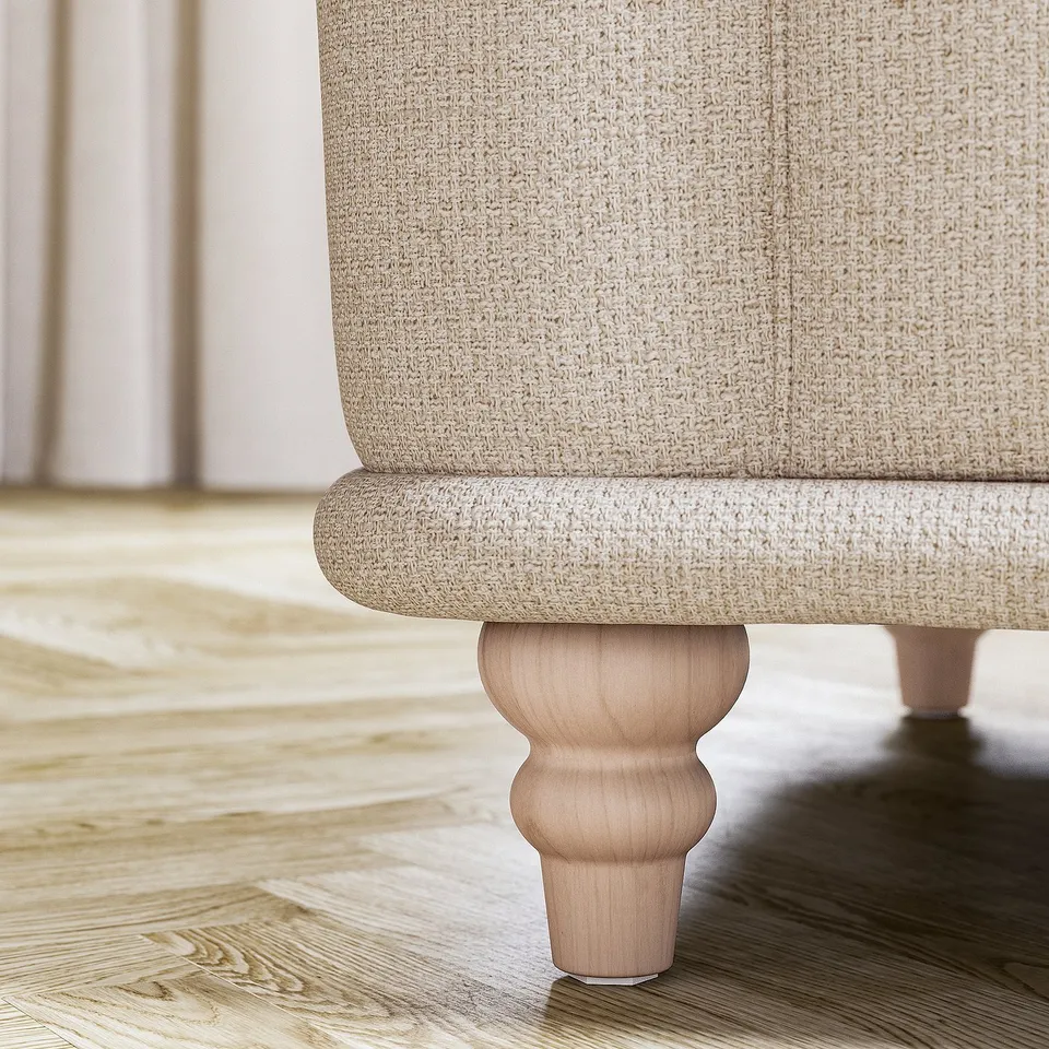VISKAFORS beige sofa, classic design, soft fabric, wood legs.
