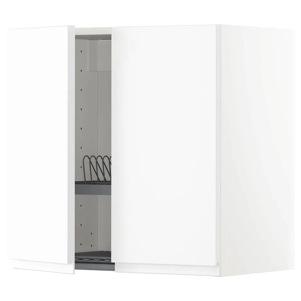 A white METOD kitchen unit with a built-in black dish drainer.