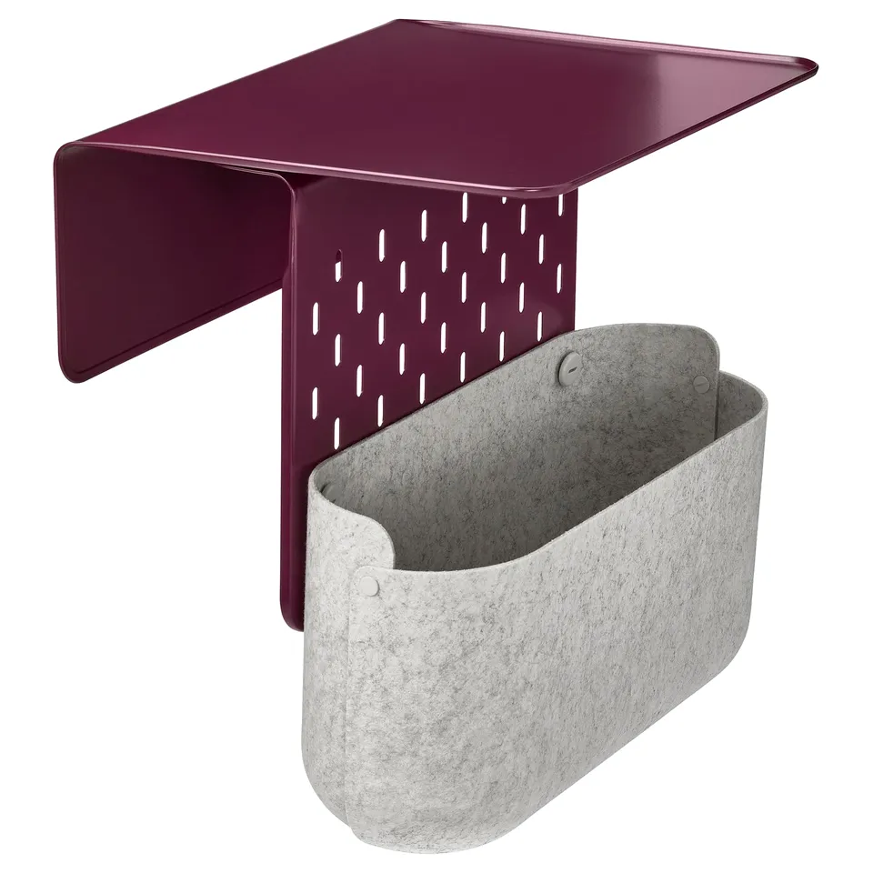 KRAMPHULT / SKÅDIS Armrest tray with storage basket, dark red metal/grey
