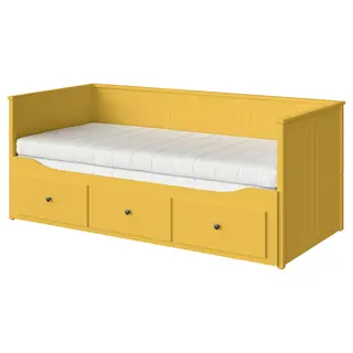 HEMNES day-bed w 3 drawers/2 mattresses, yellow/Åfjäll firm, Length 209 x Width 89 x Height 83 cm