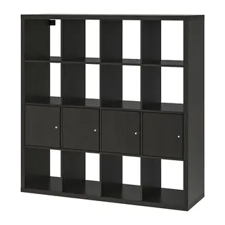 KALLAX set: shelving unit + insert with door x4, black-brown, Width 147 x Depth 39 x Height 146.5 cm