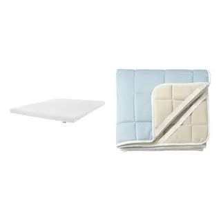 KEJSAROLVON/ÅRBERGET set: natural latex mattress + mattress protector, medium firm white + beige/blue, Length 200 x Width 150 cm