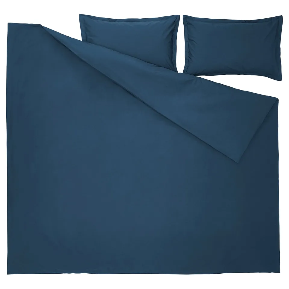HAMPFLOCKEL dark blue bedding set, made of cotton, includes duvet cover and pillowcases, simple, solid colour design.