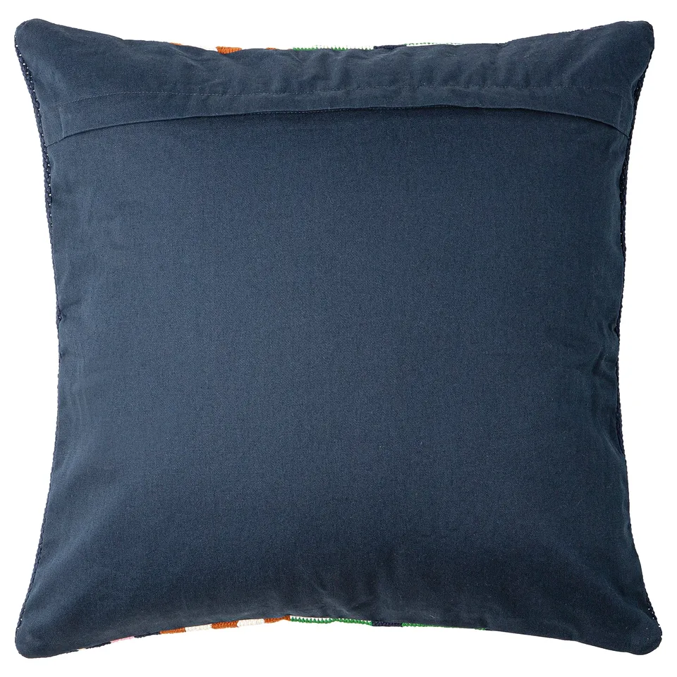 MÄVINN dark blue square cushion cover with handwoven stripes.