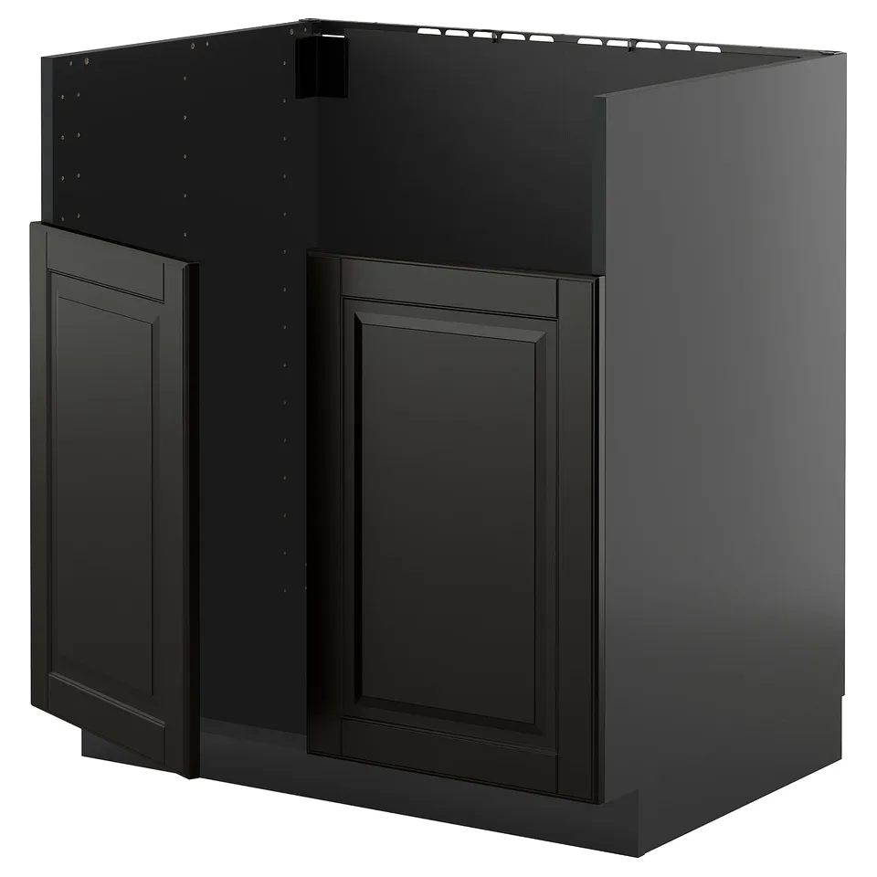 METOD black kitchen cabinet, rectangular with bevelled edges, modern design.