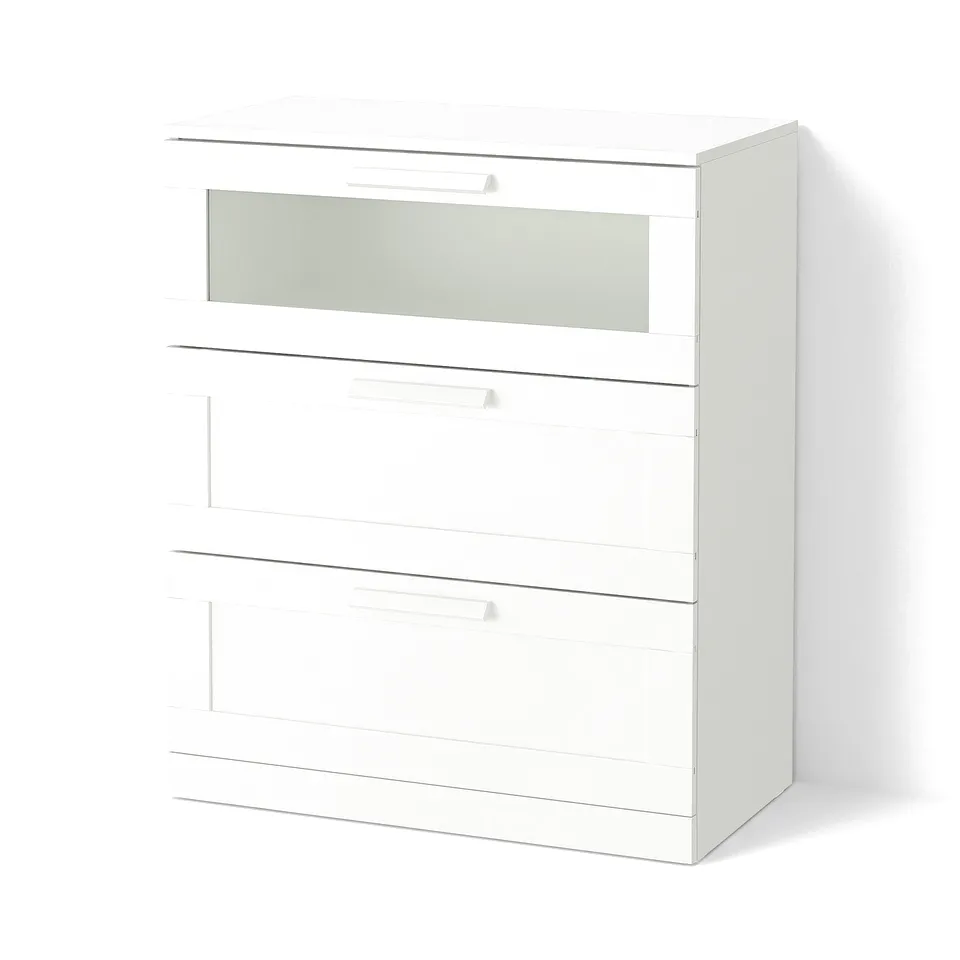 BRIMNES Chest of 3 drawers, white/frosted glass, 78x46x95 cm