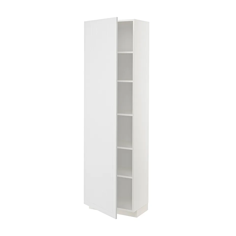 White METOD cabinet - tall, rectangular, minimalist, 3 shelves with adjustable middle one, pure white colour.