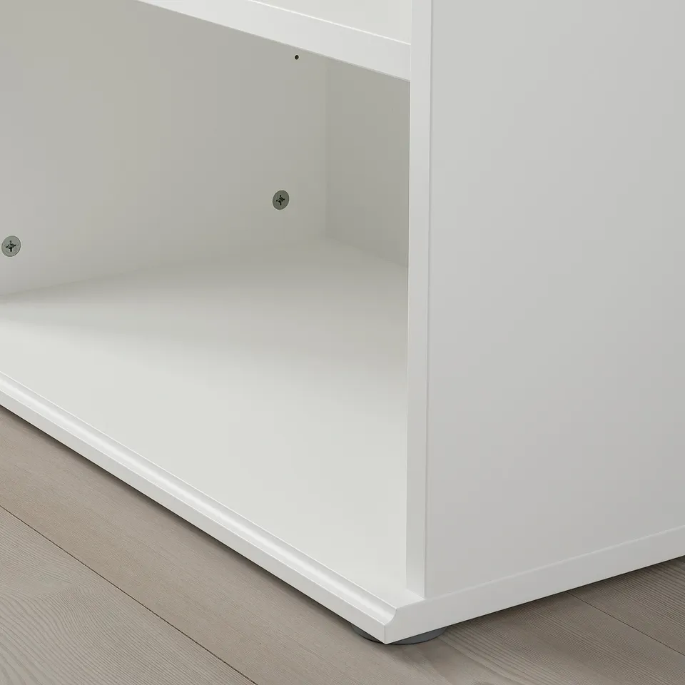 White cabinet, neatly assembled, clean lines, minimalist style.